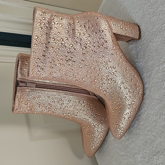 NIB TOP MODA SHOES Brazil Pointy Toe Boot Side Zip Rose Gold Glitter 3.5" Heel 7 - Picture 3 of 12